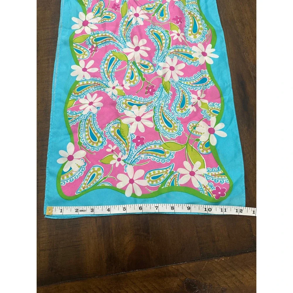 Lilly Pulitzer Pink Blue Paisley Floral Scarf Breast Cancer Awareness‎ Oblong